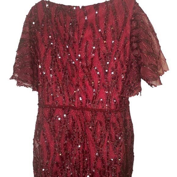 Mac Duggal Burgundy Sequin Midi Dress 68013 Size 16 NWT - Picture 5 of 7